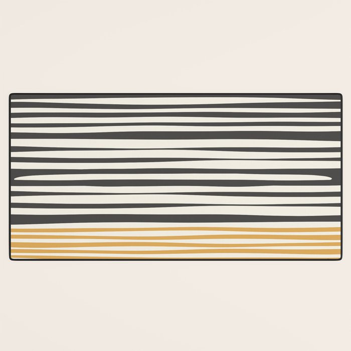 Natural Stripes Modern Minimalist Colour Block Pattern Charcoal Grey, Muted Mustard Gold, and Cream Beige Desk Mat Gallery Image 3