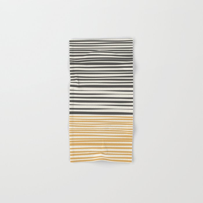 Natural Stripes Modern Minimalist Colour Block Pattern Charcoal Grey, Muted Mustard Gold, and Cream Beige Bath Towel Gallery Image 1