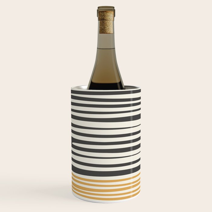 Natural Stripes Modern Minimalist Colour Block Pattern Charcoal Grey, Muted Mustard Gold, and Cream Beige Wine Chiller Gallery Image 2
