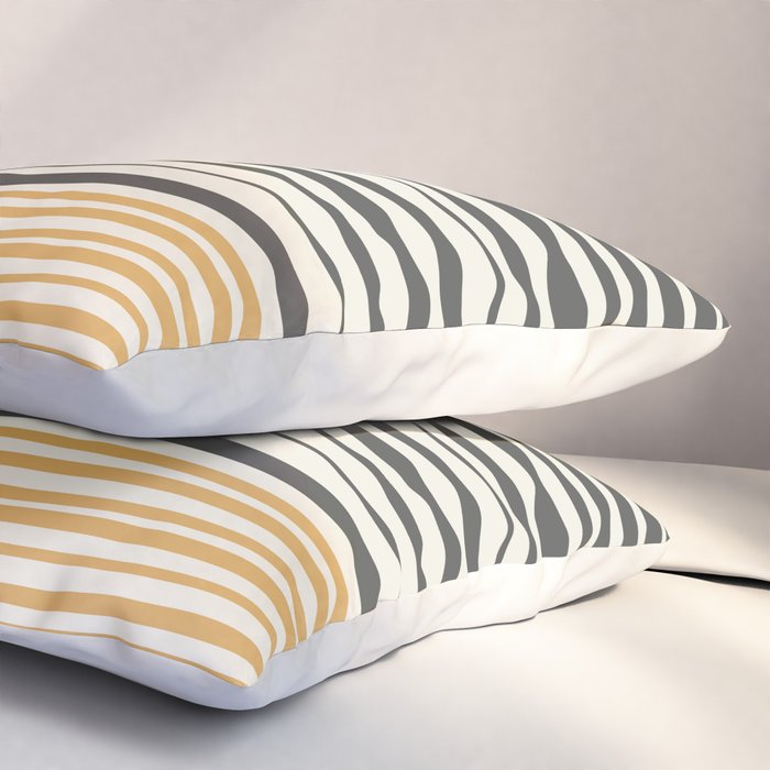 Natural Stripes Modern Minimalist Colour Block Pattern Charcoal Grey, Muted Mustard Gold, and Cream Beige Pillow Sham Gallery Image 3