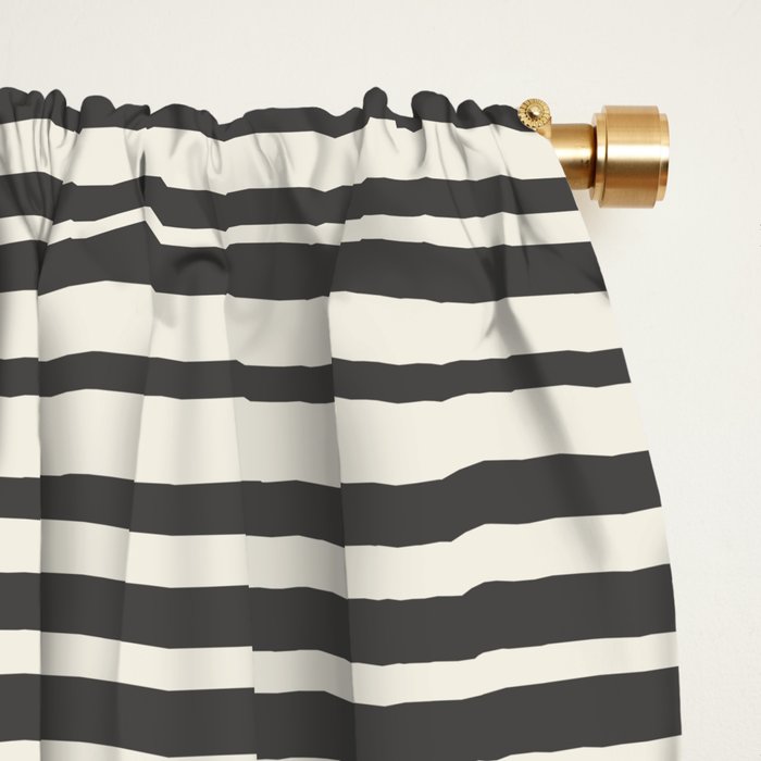 Natural Stripes Modern Minimalist Colour Block Pattern Charcoal Grey, Muted Mustard Gold, and Cream Beige Window Curtain Gallery Image 2
