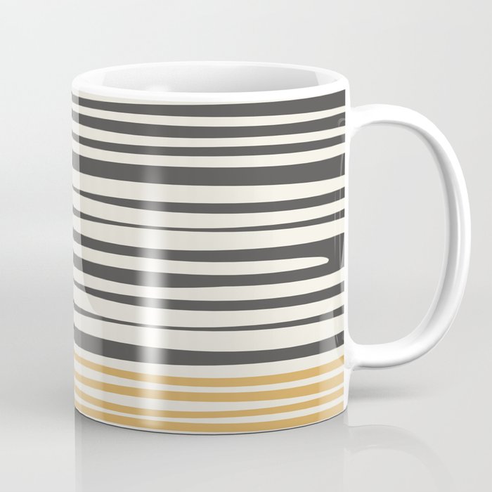 Natural Stripes Modern Minimalist Colour Block Pattern Charcoal Grey, Muted Mustard Gold, and Cream Beige Coffee Mug Gallery Image 1