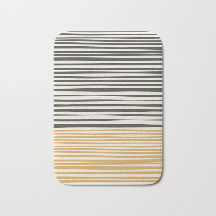Natural Stripes Modern Minimalist Colour Block Pattern Charcoal Grey, Muted Mustard Gold, and Cream Beige Bath Mat Gallery Image 1
