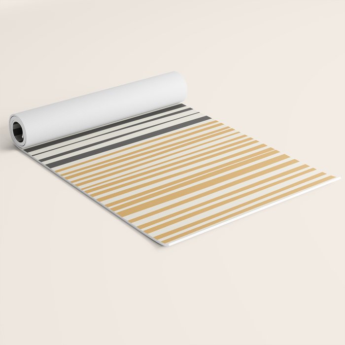 Natural Stripes Modern Minimalist Colour Block Pattern Charcoal Grey, Muted Mustard Gold, and Cream Beige Yoga Mat Gallery Image 2