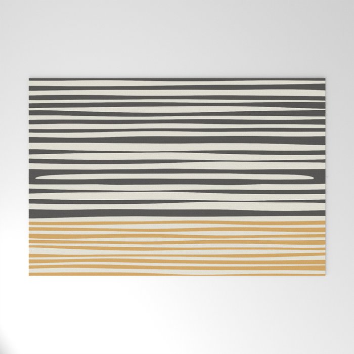 Natural Stripes Modern Minimalist Colour Block Pattern Charcoal Grey, Muted Mustard Gold, and Cream Beige Welcome Mat Gallery Image 1