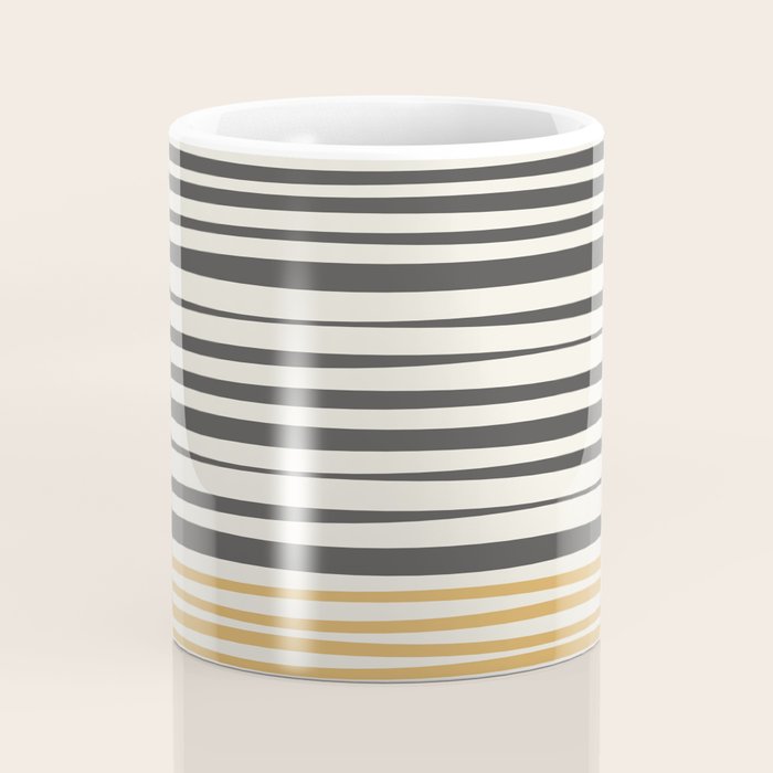 Natural Stripes Modern Minimalist Colour Block Pattern Charcoal Grey, Muted Mustard Gold, and Cream Beige Coffee Mug Gallery Image 4