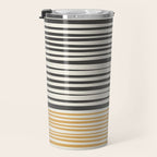 Natural Stripes Modern Minimalist Colour Block Pattern Charcoal Grey, Muted Mustard Gold, and Cream Beige Travel Mug Gallery Image 3