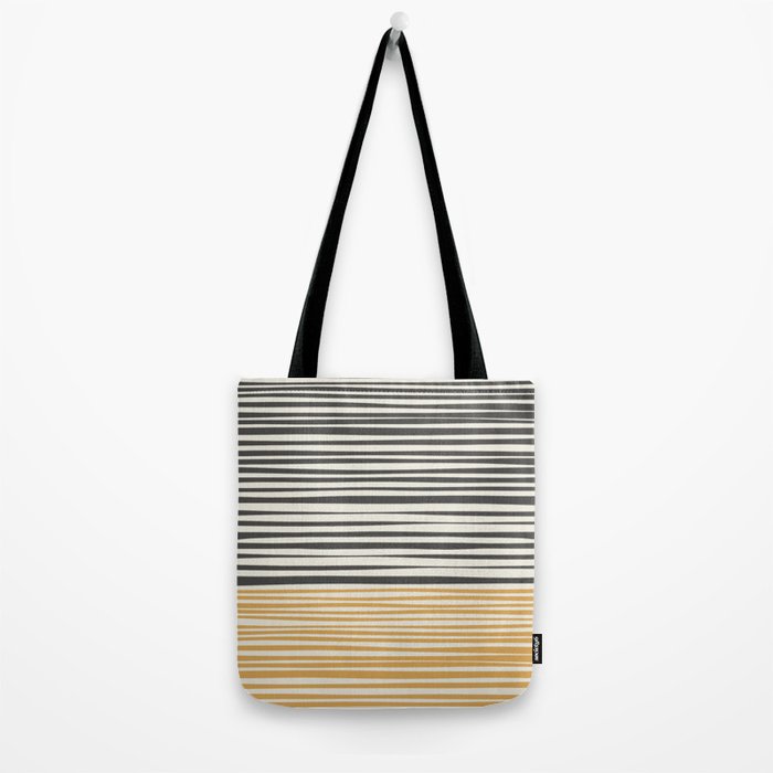 Natural Stripes Modern Minimalist Colour Block Pattern Charcoal Grey, Muted Mustard Gold, and Cream Beige Tote Bag Gallery Image 2