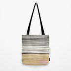 Natural Stripes Modern Minimalist Colour Block Pattern Charcoal Grey, Muted Mustard Gold, and Cream Beige Tote Bag Gallery Image 2