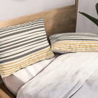 Natural Stripes Modern Minimalist Colour Block Pattern Charcoal Grey, Muted Mustard Gold, and Cream Beige Pillow Sham Gallery Image 2