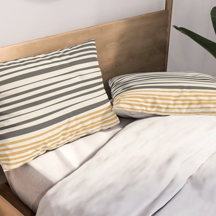 Natural Stripes Modern Minimalist Colour Block Pattern Charcoal Grey, Muted Mustard Gold, and Cream Beige Pillow Sham Gallery Image 2