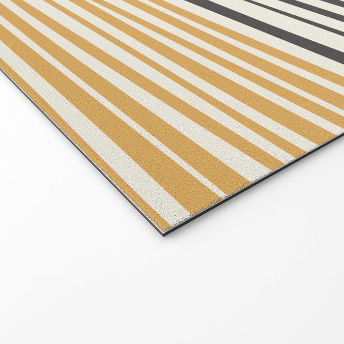Natural Stripes Modern Minimalist Colour Block Pattern Charcoal Grey, Muted Mustard Gold, and Cream Beige Welcome Mat Gallery Image 2