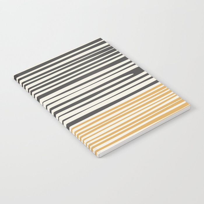 Natural Stripes Modern Minimalist Colour Block Pattern Charcoal Grey, Muted Mustard Gold, and Cream Beige Notebook Gallery Image 2