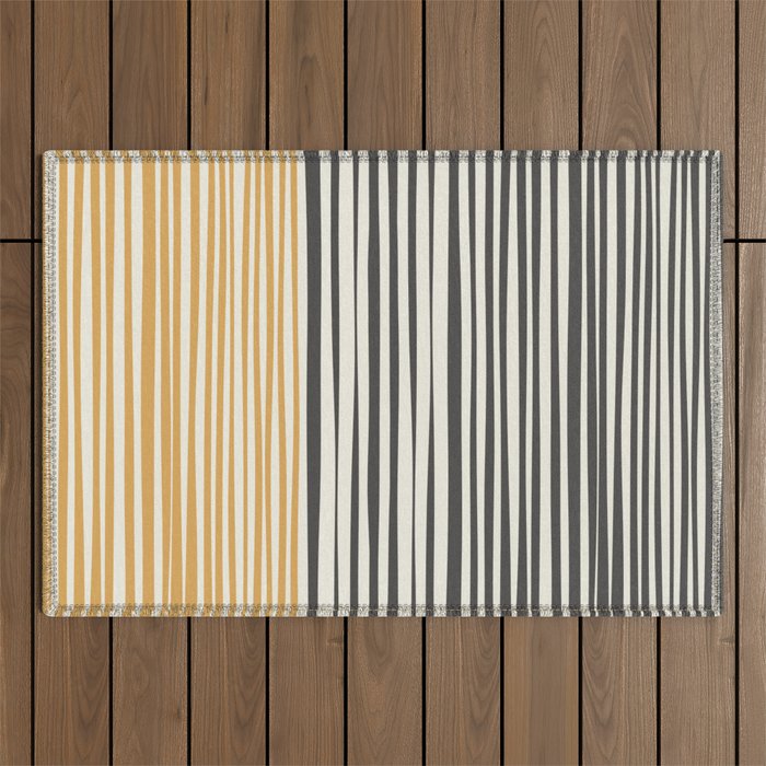 Natural Stripes Modern Minimalist Colour Block Pattern Charcoal Grey, Muted Mustard Gold, and Cream Beige Outdoor Rug Gallery Image 1