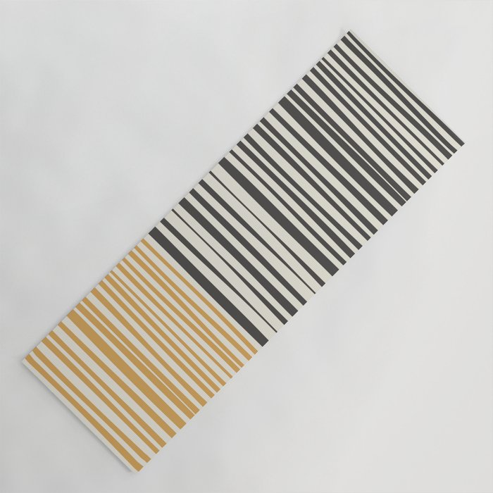 Natural Stripes Modern Minimalist Colour Block Pattern Charcoal Grey, Muted Mustard Gold, and Cream Beige Yoga Mat Gallery Image 1