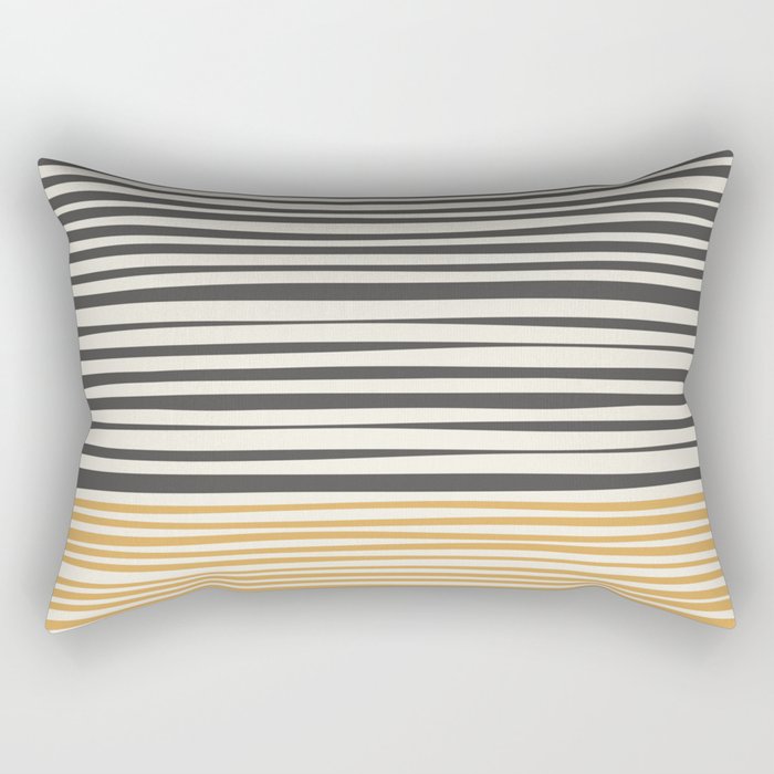 Natural Stripes Modern Minimalist Colour Block Pattern Charcoal Grey, Muted Mustard Gold, and Cream Beige Rectangular Pillow Gallery Image 2