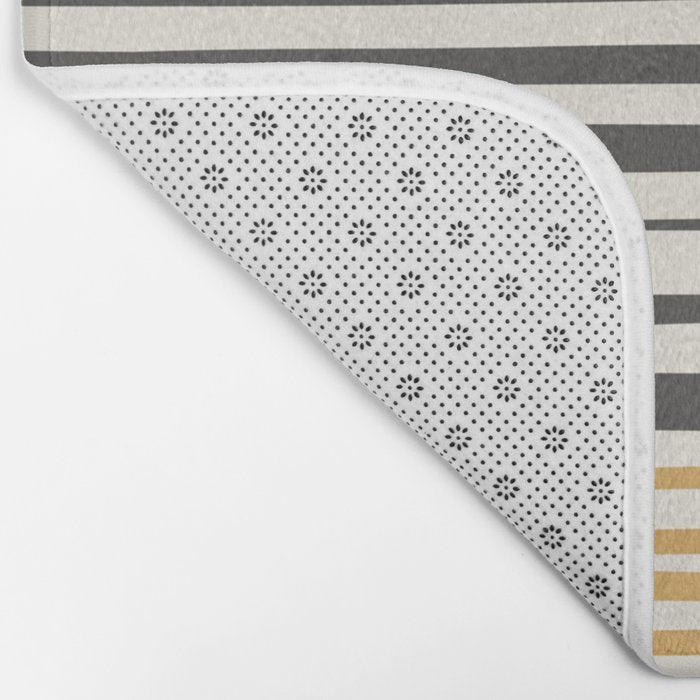 Natural Stripes Modern Minimalist Colour Block Pattern Charcoal Grey, Muted Mustard Gold, and Cream Beige Bath Mat Gallery Image 2