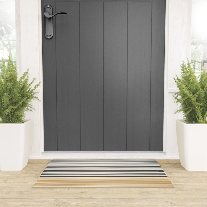 Natural Stripes Modern Minimalist Colour Block Pattern Charcoal Grey, Muted Mustard Gold, and Cream Beige Welcome Mat Gallery Image 3