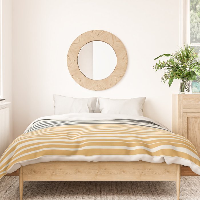 Natural Stripes Modern Minimalist Colour Block Pattern Charcoal Grey, Muted Mustard Gold, and Cream Beige Duvet Cover Gallery Image 3