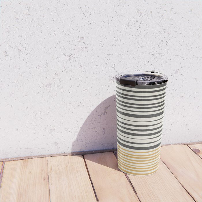 Natural Stripes Modern Minimalist Colour Block Pattern Charcoal Grey, Muted Mustard Gold, and Cream Beige Travel Mug Gallery Image 4
