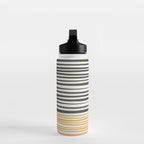 Natural Stripes Modern Minimalist Colour Block Pattern Charcoal Grey, Muted Mustard Gold, and Cream Beige Water Bottle Gallery Image 3