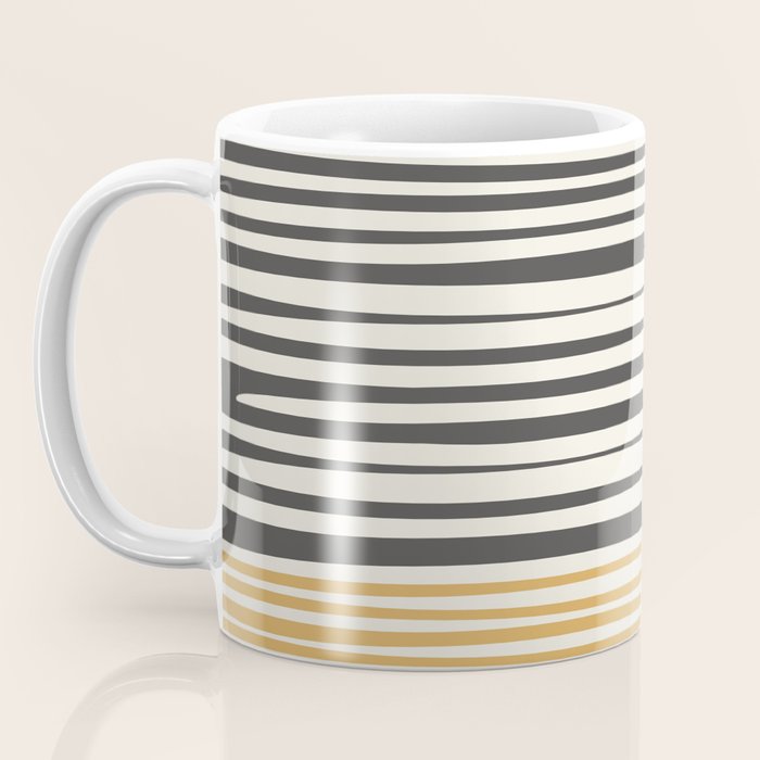 Natural Stripes Modern Minimalist Colour Block Pattern Charcoal Grey, Muted Mustard Gold, and Cream Beige Coffee Mug Gallery Image 3