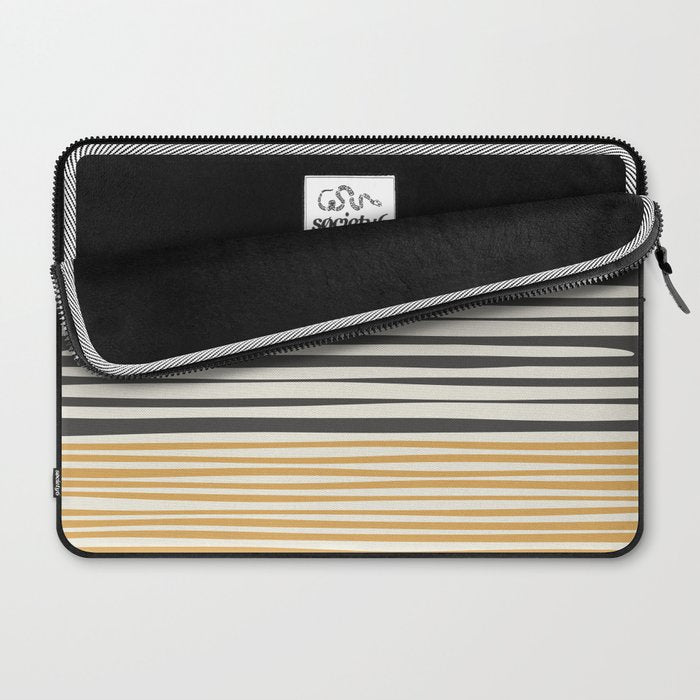 Natural Stripes Modern Minimalist Colour Block Pattern Charcoal Grey, Muted Mustard Gold, and Cream Beige Laptop Sleeve Gallery Image 2
