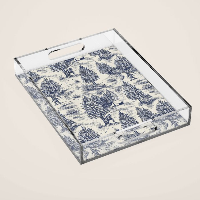 Bigfoot / Sasquatch Toile de Jouy in Blue Acrylic Tray Gallery Image 1