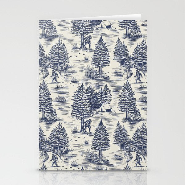 Bigfoot / Sasquatch Toile de Jouy in Blue Stationery Card Gallery Image 2