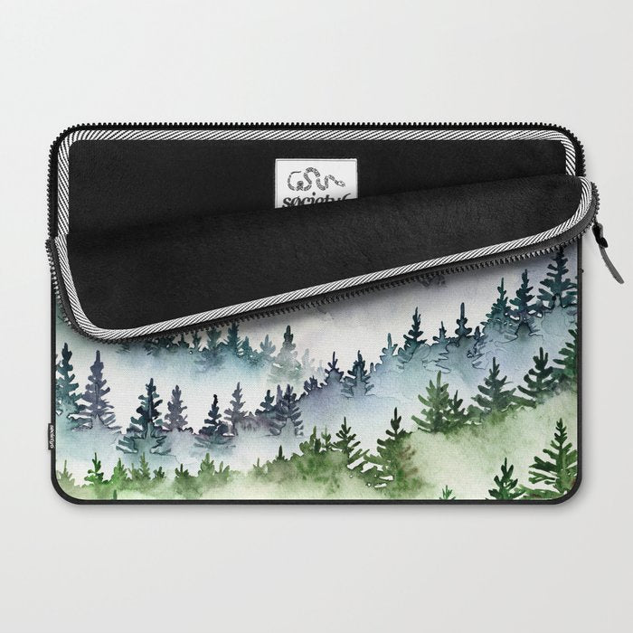 Misty Mountain Pines - Foggy Forest Watercolor Painting Laptop Sleeve Gallery Image 2