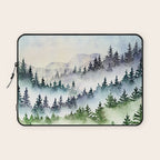 Misty Mountain Pines - Foggy Forest Watercolor Painting Laptop Sleeve Gallery Image 1