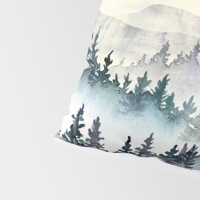 Misty Mountain Pines - Foggy Forest Watercolor Painting Pillow Sham Gallery Image 4