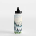Misty Mountain Pines - Foggy Forest Watercolor Painting Water Bottle Gallery Image 3