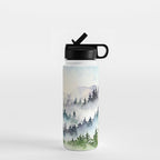 Misty Mountain Pines - Foggy Forest Watercolor Painting Water Bottle Gallery Image 1