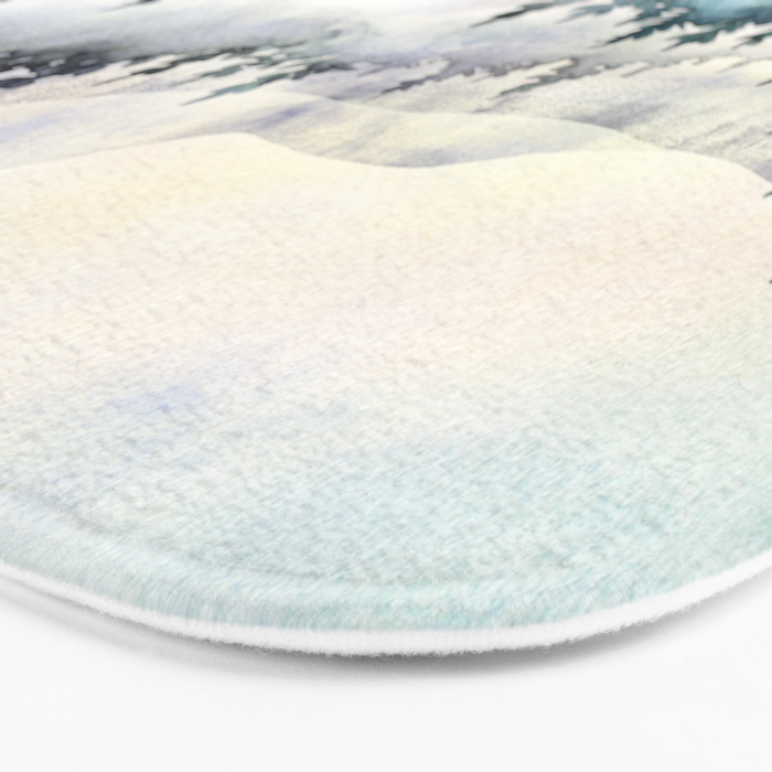 Misty Mountain Pines - Foggy Forest Watercolor Painting Bath Mat Gallery Image 3