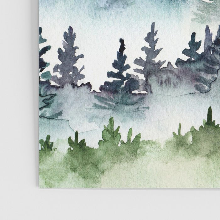 Misty Mountain Pines - Foggy Forest Watercolor Painting Poster Gallery Image 3