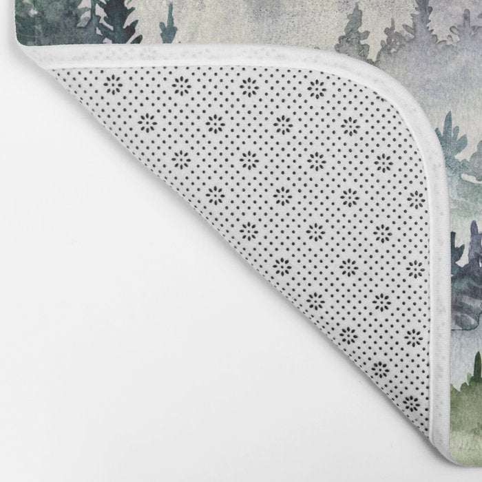 Misty Mountain Pines - Foggy Forest Watercolor Painting Bath Mat Gallery Image 2
