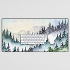Misty Mountain Pines - Foggy Forest Watercolor Painting Desk Mat Gallery Image 1