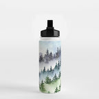 Misty Mountain Pines - Foggy Forest Watercolor Painting Water Bottle Gallery Image 2