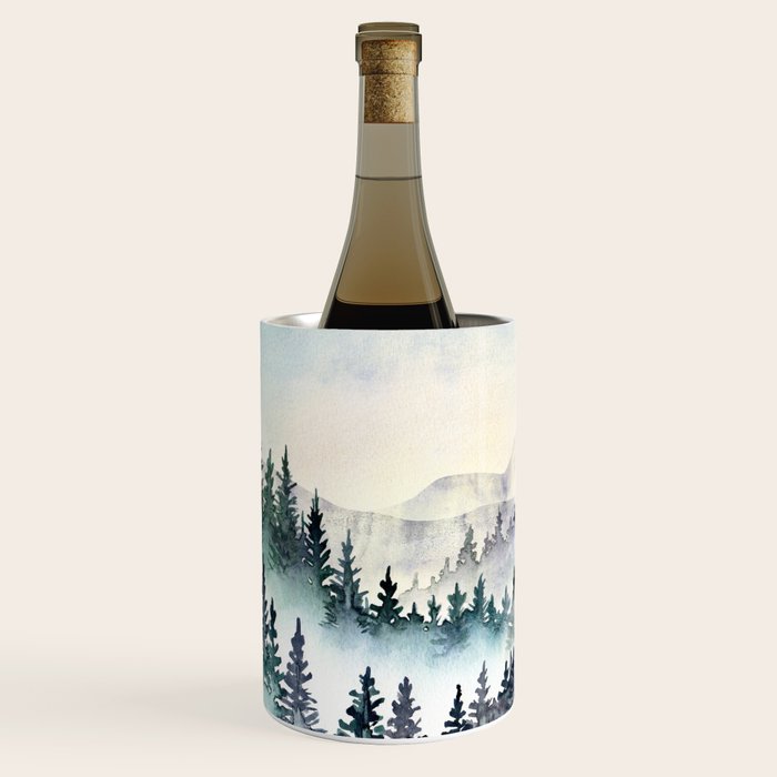 Misty Mountain Pines - Foggy Forest Watercolor Painting Wine Chiller Gallery Image 2