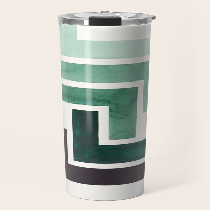 Deep Green Pattern Mid-century Modern Simple Geometric Pattern Watercolor Minimalist Art Squares Travel Mug Gallery Image 1
