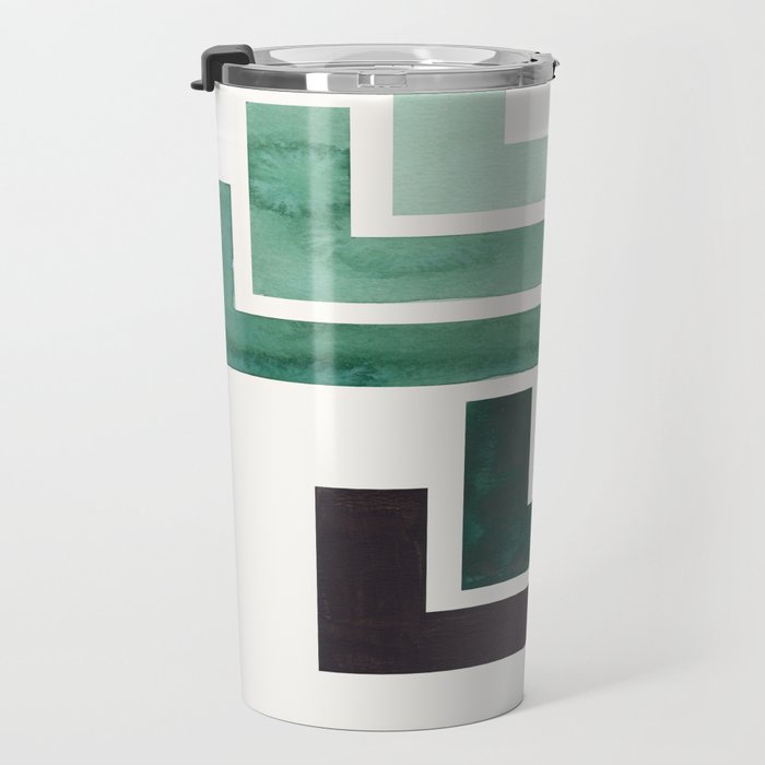 Deep Green Pattern Mid-century Modern Simple Geometric Pattern Watercolor Minimalist Art Squares Travel Mug Gallery Image 3