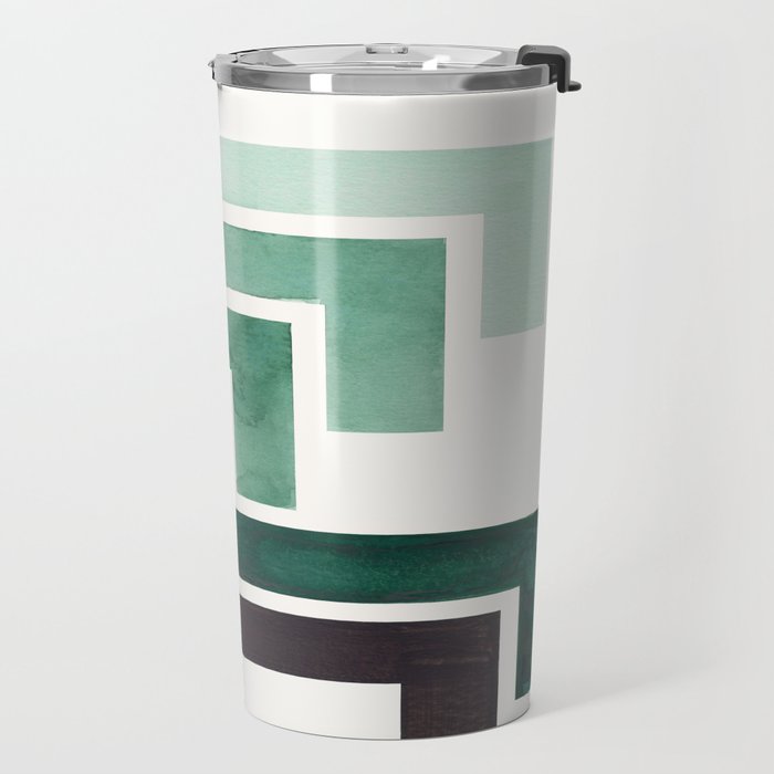 Deep Green Pattern Mid-century Modern Simple Geometric Pattern Watercolor Minimalist Art Squares Travel Mug Gallery Image 2