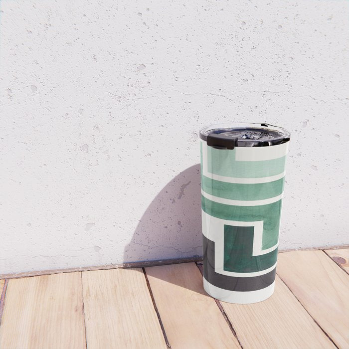 Deep Green Pattern Mid-century Modern Simple Geometric Pattern Watercolor Minimalist Art Squares Travel Mug Gallery Image 4