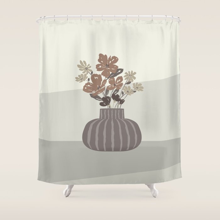 Wildflower bouquet in vase illustration - pantone brown mocha mousse Shower Curtain Gallery Image 1