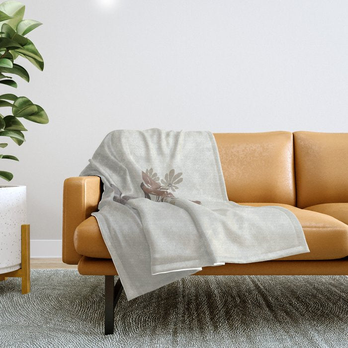 Wildflower bouquet in vase illustration - pantone brown mocha mousse Throw Blanket Gallery Image 1
