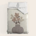 Wildflower bouquet in vase illustration - pantone brown mocha mousse Comforter Gallery Image 6