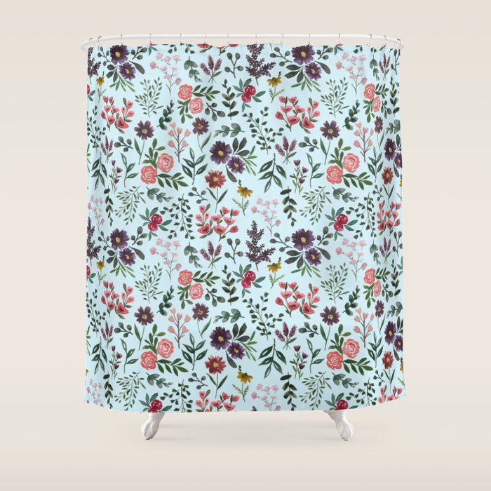 Bright Watercolor Flower - Blue Shower Curtain Gallery Image 1