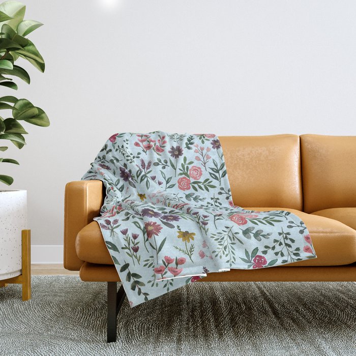 Bright Watercolor Flower - Blue Throw Blanket Gallery Image 1