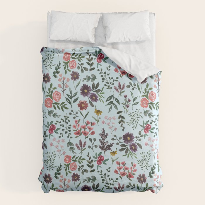 Bright Watercolor Flower - Blue Duvet Cover Gallery Image 1